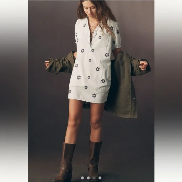 Anthropologie Pilcro The Aly Embroidered Puff Sleeve Mjni Dress - Picture 3 of 7